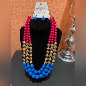New Necklace, Blue , Pink and Gold with matching earrings